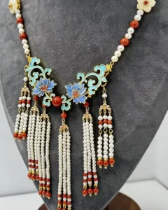 Women’s Trendy Agate Precious Metal Alloy Chokers Figaro Chain Beaded Tassels Fashion Necklaces with Pendants & Charms Gift