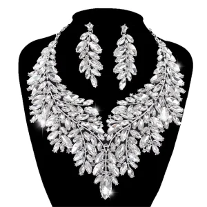Women’s Trendy Elegant Crystal Rhinestone Necklace and Earrings Set for Weddings Parties or Gifts Fashion Jewelry