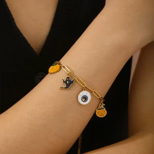 Women’s Trendy Fashion Bat Pumpkin Stainless Steel Electroplated Chain Link Bracelet Gift Factory