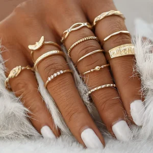 Women’s Trendy Fashion Rings Set Mixed Batch Knuckle Rings Gold Plated Alloy
