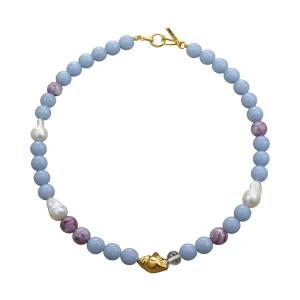 Women’s Trendy Gold Plated Necklace With Natural Stone Beads Colorful Crystal Rainbow Healing Colorful Beaded Design