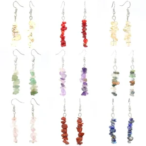 Women’s Trendy Handmade Natural Crystal Religious Design Earrings Elegant Quartz Stone Long Gravel Diamond Simple Fashion Dangle