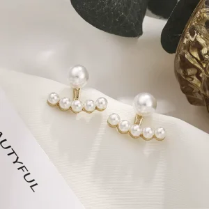 Women’s Trendy Korean Minimalist Style Stud Earrings with Pearl Design Dual-Wear Fashion Accessory
