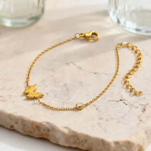 Women’s Trendy Stainless Steel Butterfly Zircon Geometric Charm Bracelets Tarnish Free Gold Plated Jewelry