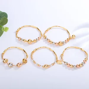 Women’s Trendy Style Gold Plated Brass Charm Ball Anklets and Bracelets New Fashion Round Hollow Bead Pendant Jewelry