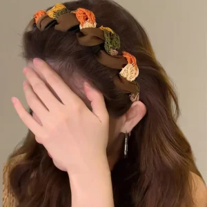Women’s Vintage Boho Padded Headbands Colorful Woven Patch Ruched Denim Hairbands High Puff Hair Accessories
