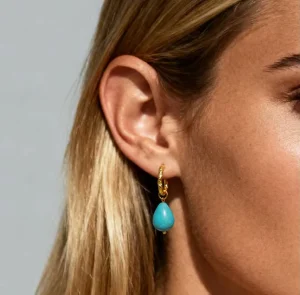 Women’s Vintage Charm Earrings Green Turquoise Gold Plated Stainless Steel with Geometric Shape