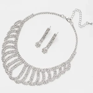 Women’s Vintage Crystal Filigree Necklace Earrings Set Shiny Bling Glass Stone Gold Statement Bridal Jewelry Weddings