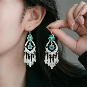 Women’s Vintage Ethnic-style Fashionable Versatile Bohemian Tassel Long Drop Earrings Zinc Alloy Light Luxury High-end Miao