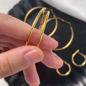 Women’s Vintage Hoop Earrings 30/40/50/60mm Stainless Steel 18K Gold Geometric