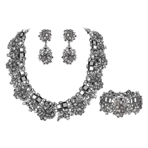 Women’s Vintage Statement Costume Choker Chunky Necklace Earrings Bracelet Jewelry Set for Banquet