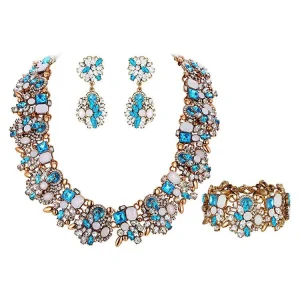 Women’s Vintage Statement Costume Choker Chunky Necklace Earrings Bracelet Jewelry Set for Banquet