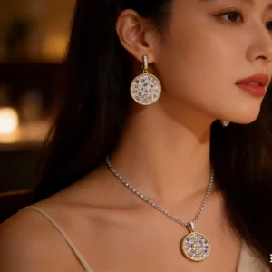 Women’s Vintage Wedding Anniversary Costume Jewelry Earring Set Gold Silver Rhodium Big Match Design Small Zircon