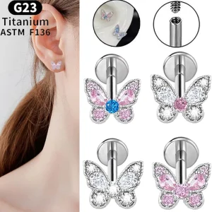 Women’s Wedding Body Jewelry Titanium Alloy Zircon Butterfly Earring Piercing Ring
