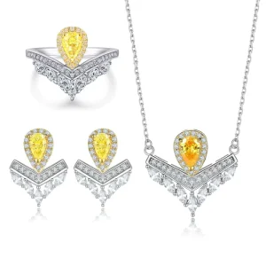 Women’s Wedding Chokers Necklace Zircon 925 Sterling Silver Rhodium Plated Pear Lab Grown Yellow Fine