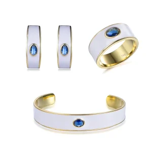 Women’s Wedding Engagement Party Jewelry Set 925 Sterling Silver 18K Gold Plated Ethnic Style