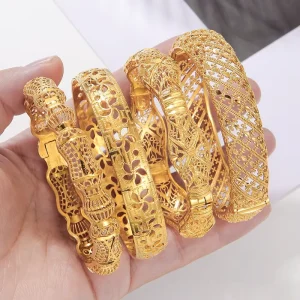Women’s Yellow Gold Plated Classic Splicing Bracelet Openable Middle East Style Fashion Bangles