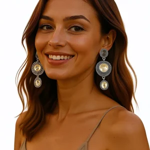 Women’s ZA Cross Border Artistic Retro Personalized Trendy Light Luxury High End Designed Alloy Geometric Earrings
