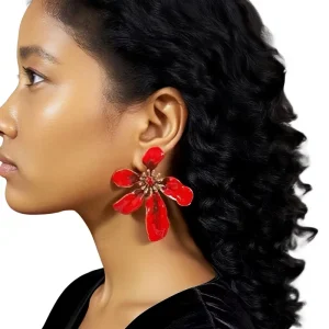 Women’s ZA Cross Border Minimalist Fashion Bold Metal Dripping Oil Unique Flower Drop Earrings Light Luxury Everyday Universal
