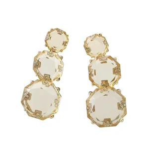 Women’s ZA Cross Border Simple Personalized Geometric Faceted Resin Transparent Exquisite Crystal Rhinestone Drop Earrings