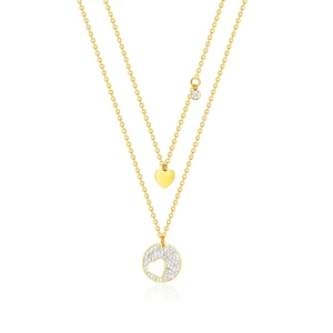 Women’s Zircon Charm Double Layer Stainless Steel Gold Plating Necklace Gift