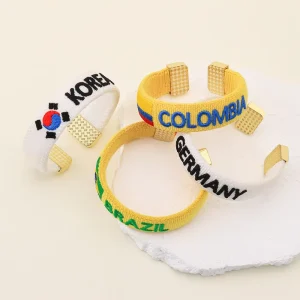World Cup Custom Woven Friendship Cuff Bracelet Logo Pop It Fashion Tassel Charm Trendy World Competition Football Sports