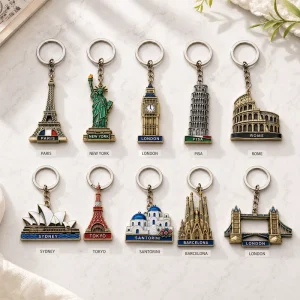 World Landmarks Alloy Keychain Collection 10+ Iconic Cities 3D Stamped Enamel Souvenirs Custom Logo