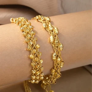 Woven Bead Women’s Copper Alloy Electroplated Chain Link Bracelet Geometric Design Golden