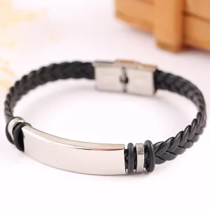 Woven Leather Rope Wrapping Special Style Classic Stainless Steel Men’s Leather Bracelet