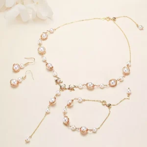 Wrapped Freshwater Pearl Set Simple Versatile Casual Earrings Bracelet Necklace Fashion Jewelry Gift Women Party