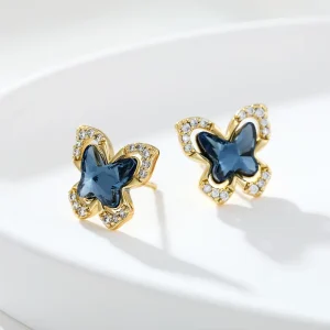 X000802514 XUPING Jewelry Zircon Butterfly Aquamarine Crystal Copper 14K Gold Plated Jewelry Stud Earrings