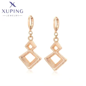 X001272330 XUPING 18K Color Textured Double Square Drop Huggie Earrings Geometric Statement Dangle Earrings for Women