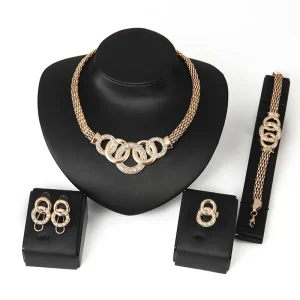 X4001 Gold Jewelry Set Necklace Earrings Bracelet Rings 4 Pieces