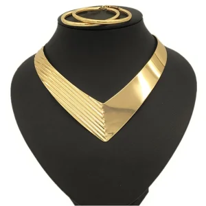 XD9479 Fashion Costume Jewelry Set for Women Alloy Metal Choker Necklace and Earrings Set
