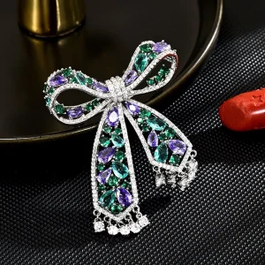 XILIANGFEIZI Copper Zircon Luxury Exquisite Hollow Pendant Bow Brooch Fashion Suit Corsage Accessory Women