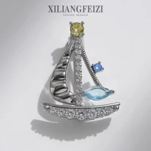 XILIANGFEIZI Fashion Simple Small Sailboat Brooch Clothing Accessories Zircon Pin