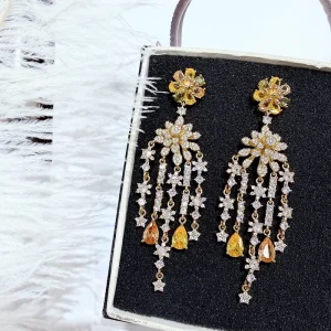 XILIANGFEIZI Fashionable Exquisite Tassel Flower Earrings High Quality Colorful Gemstone Jewelry Wedding Accessories