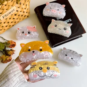 XIYU Korean style Cute Design Printed cat Animal Pattern Crystal Sweet Women’s Gift Hair Claw Clip