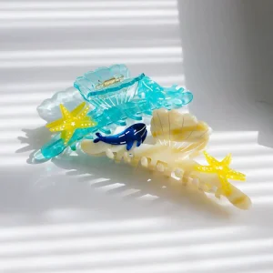 XIYU Ocean themed Large Claw Clip Solid Color Transparent Acetate Hair Accessory Whale Starfish Design Japan Korean Style Gift
