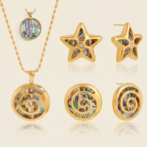 X&L Elegant Abalone Shell Spiral Stud Earrings for Women Delicate 18K Gold Plated Stainless Steel Earrings Fashion Jewelry