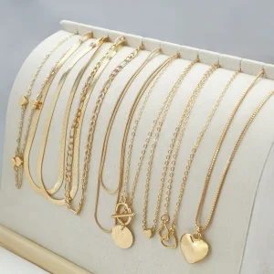 XL198 11 Piece Women’s Minimalist Necklace Set Layered Chain with Zircon Versatile Fashionable Gift for Her