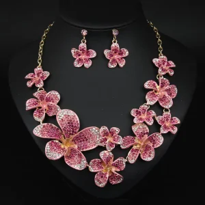 XL231 Rhinestones Flower Jewelry Set Necklace Earrings Set