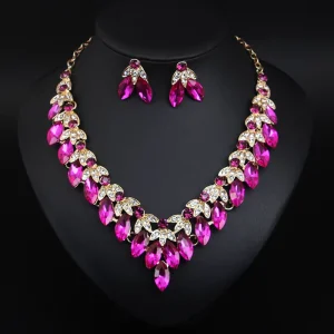 XL455 Fashion Crystal Bridal Jewelry Set Women Rhinestones Necklace Earrings Set Wedding Jewelry Set