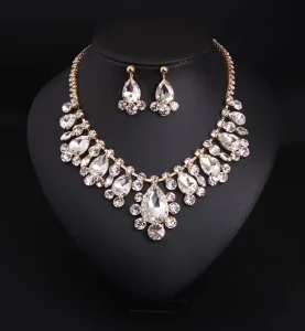XLNK15132 Fashion Crystal Jewelry Set Wedding Teardrop Crystal Necklace Earrings Set Women Luxurious Jewelry Set