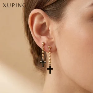 XUPING Jewelry Stainless Steel Fashion Black Cross Drop Pendant Earring Religious Jewelry