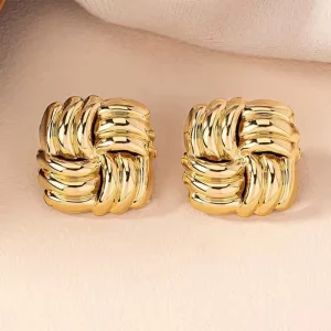 XXX 004 Square Personality Smooth Trend Fashion Women Stud Earrings Simple Gold Color Party Gifts Jewelry Exquisite Accessories