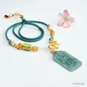 Ximang a Emerald Pendant Blue Water God of Wealth Jade Necklace Factory S4041203