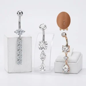 Xinfocus Belly Piercing Dangle Zircon Belly Button Ring Stainless Steel Navel Piercing Jewelry Fashion Body Jewelry