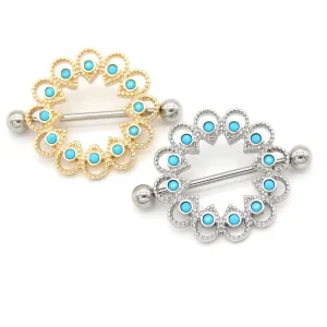 Xinfocus Fashion Body Jewelry Turquoise Bead Nipple Shield Ring Ready to Ship Stainless Steel Nipple Piercing