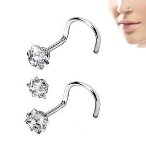 Xinfocus Heart Shaped Zircon Nose Piercing Stainless Steel Nose Screw Jewelry Fashion Piercing Body Jewelry for Women Men